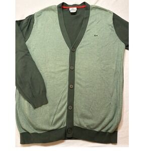 Lacoste Men's Green Knit Cardigan Sweater V Neck Croc Logo Button‎ Front Size S
